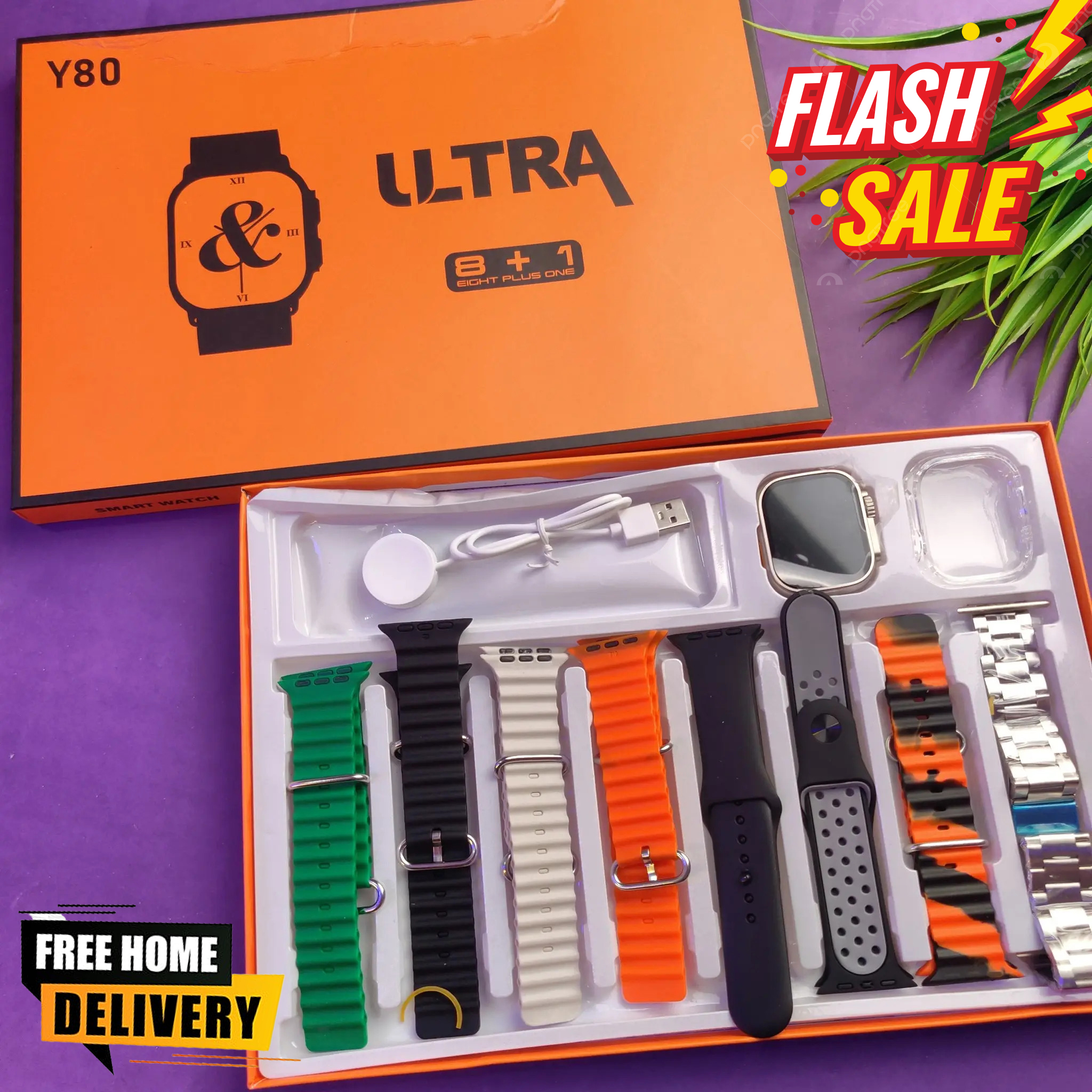 Y80 Ultra PREMIUM Edition ( Straps--8+1 cover ) Smart Watch "8" Straps 2.02" Display Waterproof Bluetooth Calling Pedometer Heart Rate Blood Pressure Sleep Sports Watch Series 8 Bt Call wit Care Game By Gadget -X