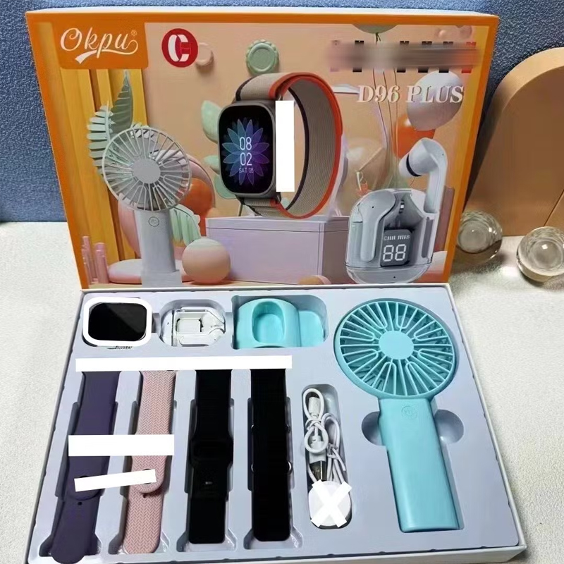 D96 Plus Smart Watch Combo | Watch + TWS Earbuds + Mini Fan | Fitness Sports Smartwatch Gift Set Combo Gift Pack for Fitness & Daily Use