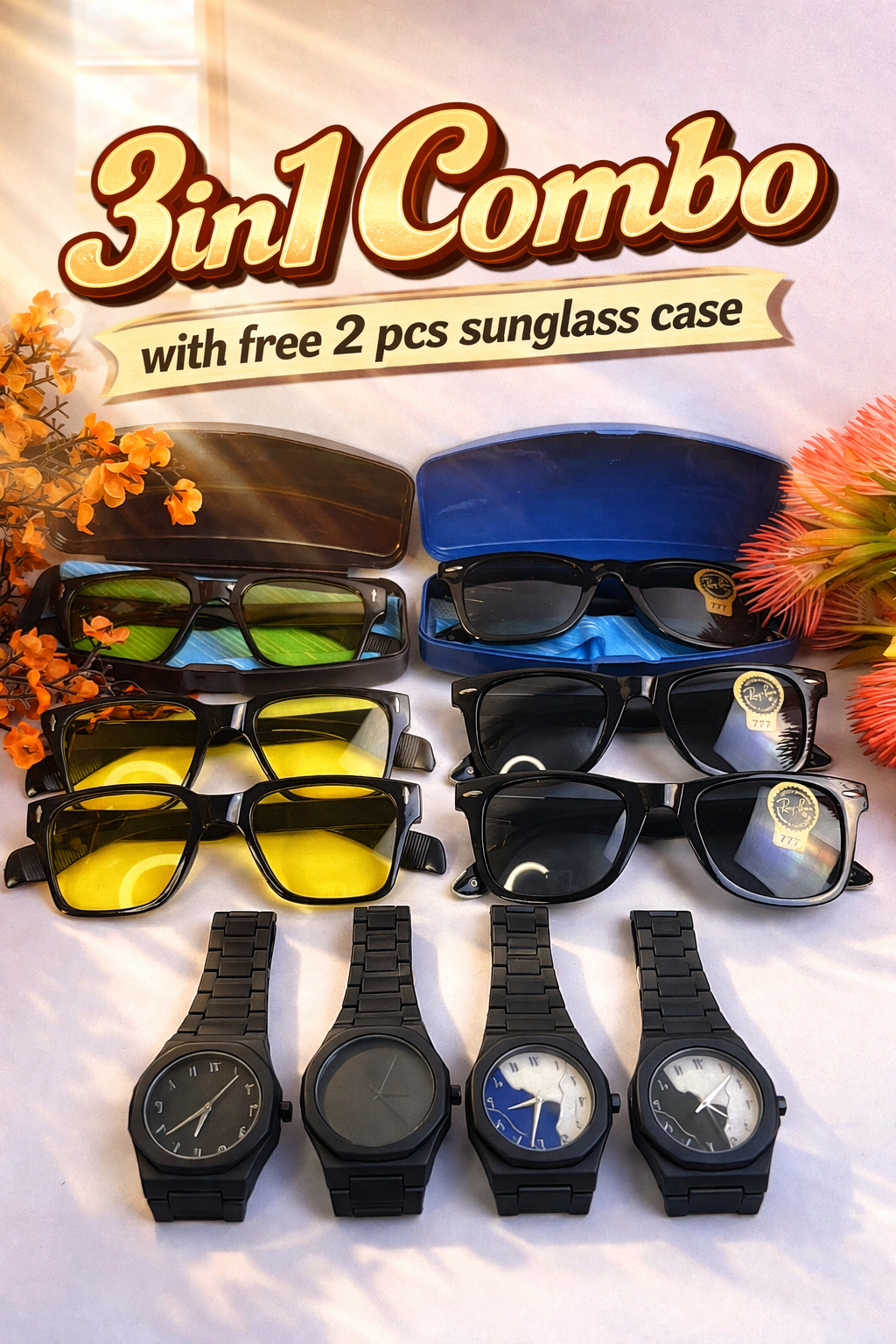 3 in 1 arabic watch, raybon sunglass, night vision choshma